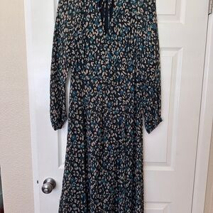Tommy Hilfiger Teal and Black Long Sleeve Animal Print Maxi Dress